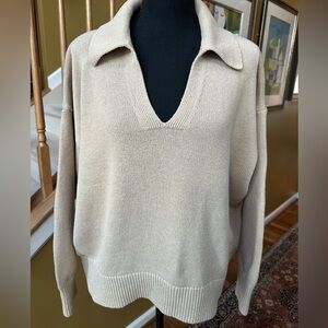 Old Navy Tan Polo Collar V-neck Pullover Sweater